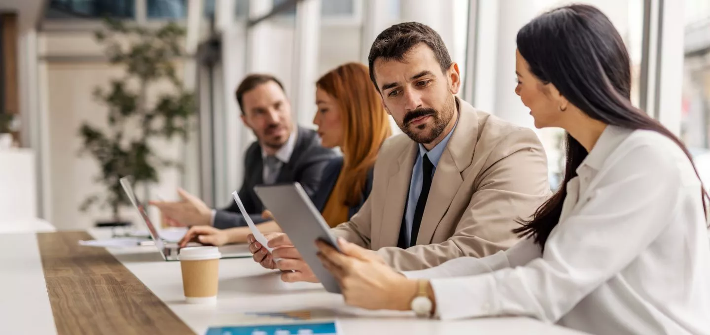 People working on a meeting
