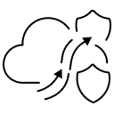 Icon showing two upward-curving arrows representing progress or modernization, pointing toward a shield-like or castle-like shape at the top, symbolizing confidence, security, or protection.